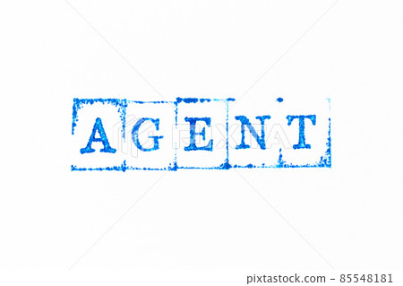 Blue color ink rubber stamp in word agent on white paper background 85548181