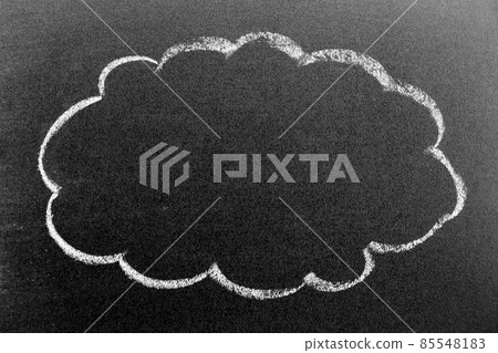 White color chalk hand drawing in cloud shape on black board background White color chalk hand drawing in cloud shape on black board background 85548183
