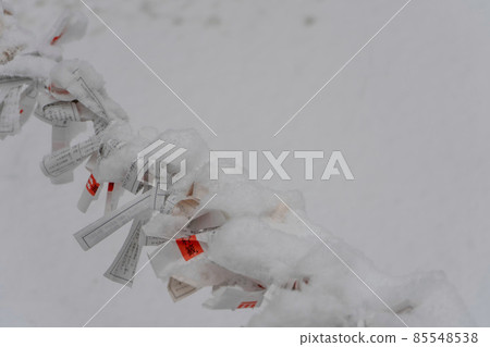 和泉,杉並區,東京)在雪中與和泉熊野神社的轄區相連的 Omikuji 和泉,杉並區,東京)在雪中與和泉熊野神社的轄區相連的 Omikuji 85548538
