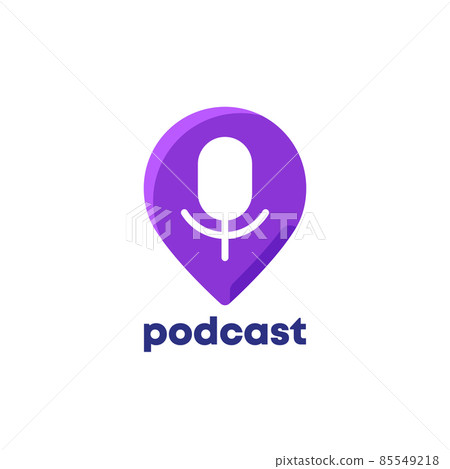 podcast logo icon with pin marker on white podcast logo icon with pin marker on white 85549218