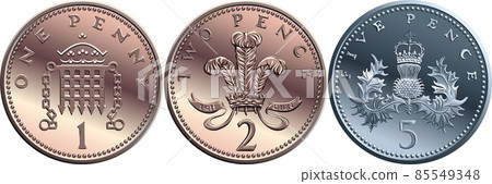 Set British money coin 1, 2, 5 pence Set British money coin 1, 2, 5 pence 85549348