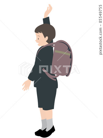 插圖素材:一個背著書包,笑著開心地舉起手的男孩 插圖素材:一個背著書包,笑著開心地舉起手的男孩 85549755