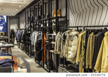 fashionable interior of a clothing store in a modern mall fashionable interior of a clothing store in a modern mall 85549778