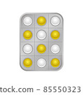 Virus white yellow pill tablet medical help icon 85550323