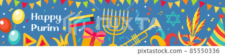Happy Purim carnival banner template. Vector illustration Happy Purim carnival banner template. Vector illustration 85550336
