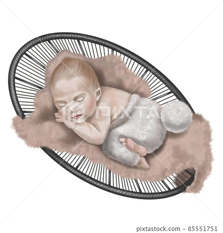 A watercolor infant is isolated on a white background. Newborn baby sleeps 85551751