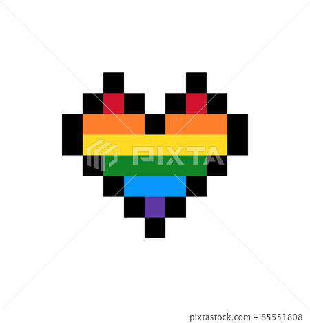 Rainbow heart shape pixel art icon LGBTQ 85551808