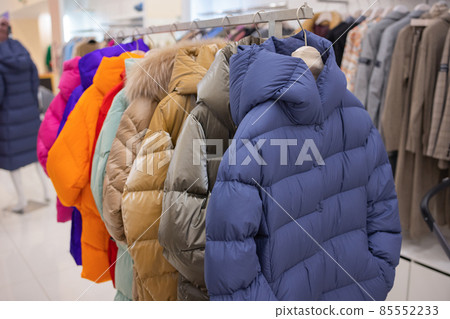 Winter Children Sports Jacket On Hanger In Store Stock Photo