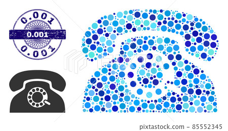 Distress 0.001 Round Guilloche Seal and Pulse Phone Composition Icon of Round Dots 85552345