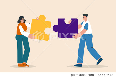 People connecting puzzle elements or jigsaw pieces. Success collaboration, teamwork. Business concept. Partnership. Team working, cooperation. 85552648