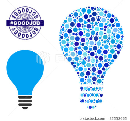 Grunge #GOODJOB Round Guilloche Seal and Bulb Mosaic Icon of Round Dots 85552665
