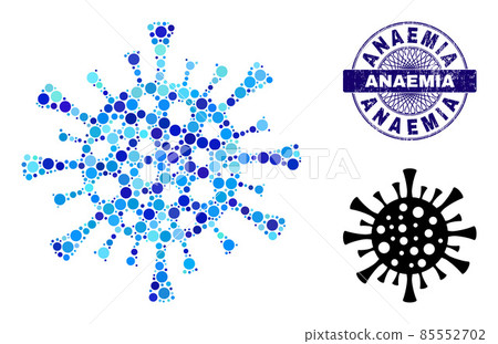Grunge ANAEMIA Round Guilloche Stamp and Corona Virus Mosaic Icon of Round Dots Grunge ANAEMIA Round Guilloche Stamp and Corona Virus Mosaic Icon of Round Dots 85552702