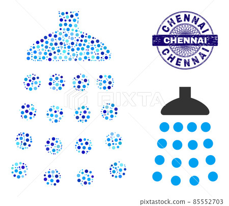 Textured CHENNAI Round Guilloche Stamp and Shower Mosaic Icon of Round Dots Textured CHENNAI Round Guilloche Stamp and Shower Mosaic Icon of Round Dots 85552703