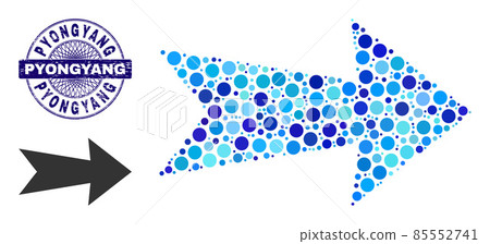 Scratched PYONGYANG Round Guilloche Seal and Arrow Right Mosaic Icon of Round Dots 85552741