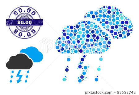 Distress 90.00 Round Guilloche Stamp and Thunderstorm Composition Icon of Round Dots Distress 90.00 Round Guilloche Stamp and Thunderstorm Composition Icon of Round Dots 85552748