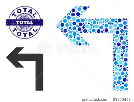 Textured TOTAL Round Guilloche Stamp and Turn Left Composition Icon of Round Dots 85553431