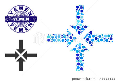 Distress YEMEN Round Guilloche Stamp and Compress Arrows Collage Icon of Round Dots 85553433