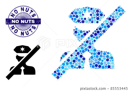 Distress NO NUTS Round Guilloche Stamp and Frorbidden Police Officer Composition Icon of Round Dots Distress NO NUTS Round Guilloche Stamp and Frorbidden Police Officer Composition Icon of Round Dots 85553445