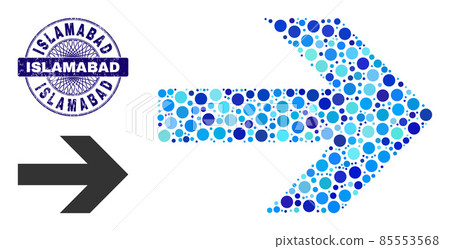 Scratched ISLAMABAD Round Guilloche Seal Stamp and Arrow Right Collage Icon of Round Dots Scratched ISLAMABAD Round Guilloche Seal Stamp and Arrow Right Collage Icon of Round Dots 85553568