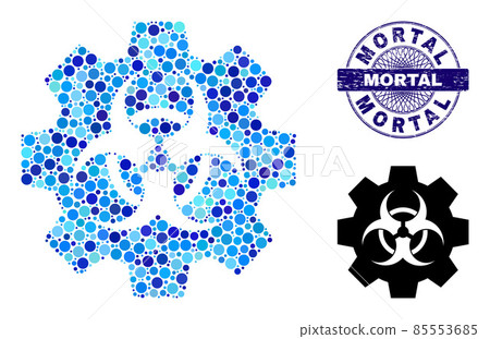 Grunge MORTAL Round Guilloche Seal and Biohazard Industry Composition Icon of Round Dots Grunge MORTAL Round Guilloche Seal and Biohazard Industry Composition Icon of Round Dots 85553685