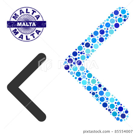 Textured MALTA Round Guilloche Seal and Direction Left Mosaic Icon of Round Dots Textured MALTA Round Guilloche Seal and Direction Left Mosaic Icon of Round Dots 85554007