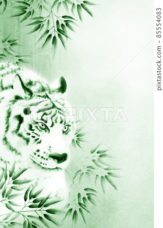 強力白虎竹林水墨畫風插畫明信片比例澀綠垂直高分辨率其他顏色可選 強力白虎竹林水墨畫風插畫明信片比例澀綠垂直高分辨率其他顏色可選 85554083