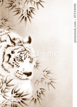 Powerful white tiger and bamboo grove ink painting style illustration Postcard ratio Astringent light brown Vertical high resolution Other colors available Powerful white tiger and bamboo grove ink painting style illustration Postcard ratio Astringent light brown Vertical high resolution Other colors available 85554090