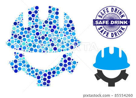 Scratched SAFE DRINK Round Guilloche Seal Stamp and Development Helmet Mosaic Icon of Round Dots Scratched SAFE DRINK Round Guilloche Seal Stamp and Development Helmet Mosaic Icon of Round Dots 85554260