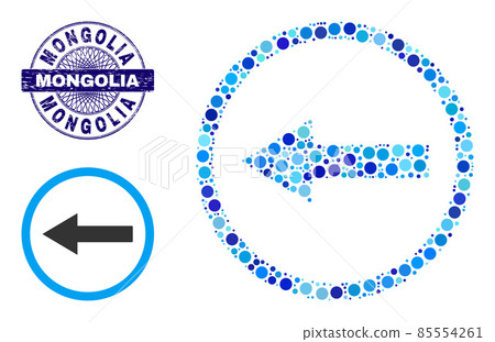 Distress MONGOLIA Round Guilloche Seal and Left Rounded Arrow Collage Icon of Round Dots 85554261