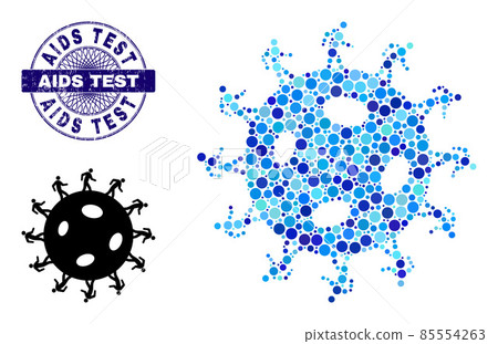 Scratched AIDS TEST Round Guilloche Seal and Human Virus Mosaic Icon of Round Dots 85554263
