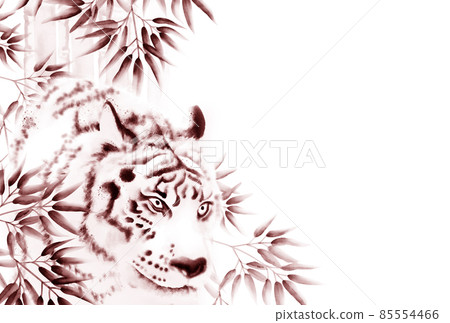 強力白虎竹林水墨畫風插畫明信片比例澀棕色水平高分辨率其他顏色可選 85554466