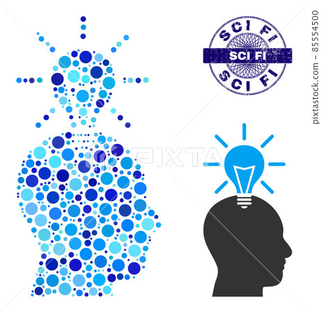 Distress SCI FI Round Guilloche Stamp and Genius Bulb Composition Icon of Round Dots Distress SCI FI Round Guilloche Stamp and Genius Bulb Composition Icon of Round Dots 85554500