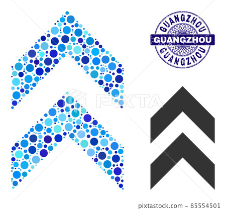 Grunge GUANGZHOU Round Guilloche Stamp and Shift Up Mosaic Icon of Round Dots Grunge GUANGZHOU Round Guilloche Stamp and Shift Up Mosaic Icon of Round Dots 85554501