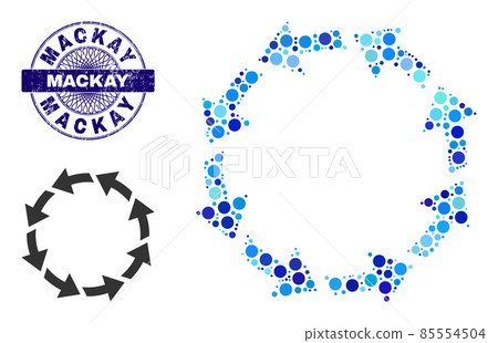 Grunge MACKAY Round Guilloche Stamp and Rotate Ccw Mosaic Icon of Round Dots Grunge MACKAY Round Guilloche Stamp and Rotate Ccw Mosaic Icon of Round Dots 85554504