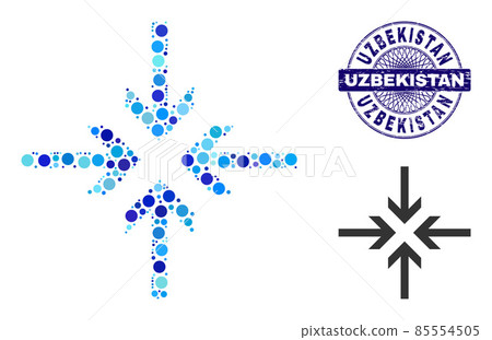 Distress UZBEKISTAN Round Guilloche Seal and Reduce Arrows Composition Icon of Round Dots Distress UZBEKISTAN Round Guilloche Seal and Reduce Arrows Composition Icon of Round Dots 85554505