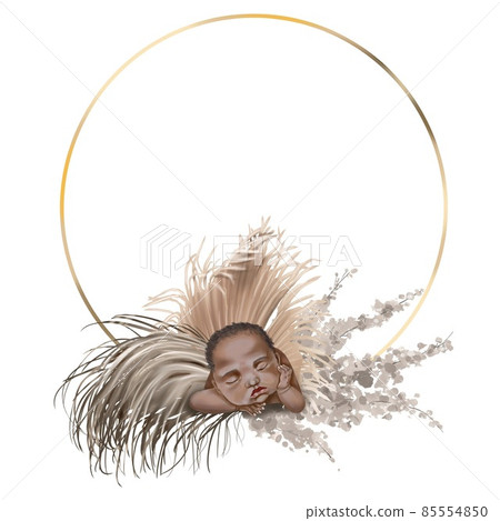 Watercolor frame with newborn babies. isolated illustration of the frame on a white background Watercolor frame with newborn babies. isolated illustration of the frame on a white background 85554850