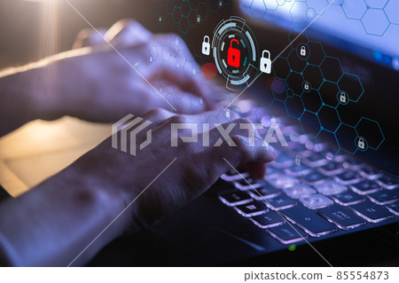 Person develops safe use of a laptop online. 85554873