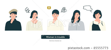Illustration set of a woman who is in trouble and thinking Icon Upper body Illustration set of a woman who is in trouble and thinking Icon Upper body 85555773