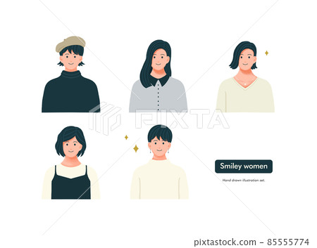 Illustration set of a smiling woman Upper body icon Illustration set of a smiling woman Upper body icon 85555774