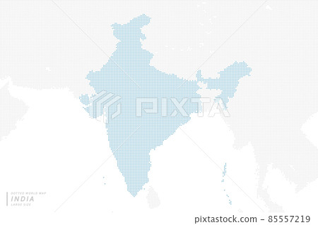以印度為中心的藍點地圖。大碼。 85557219