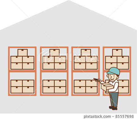 A male worker working in a warehouse. A male worker working in a warehouse. 85557698