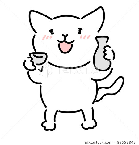Loose illustration of a cat drinking sake Loose illustration of a cat drinking sake 85558843