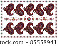 Frame for embroidery tablecloths with oriental paisley pattern and flowers on a white background 85558941