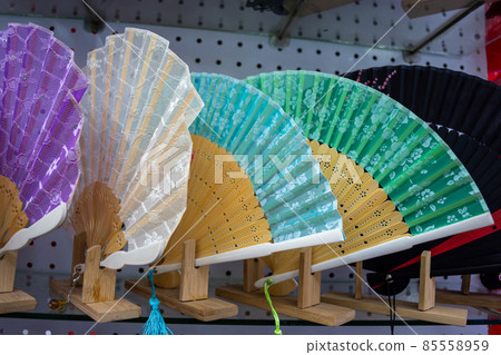 Traditional Chinese silk and bamboo folding hand fans, souvenirs from Beijing, China Traditional Chinese silk and bamboo folding hand fans, souvenirs from Beijing, China 85558959