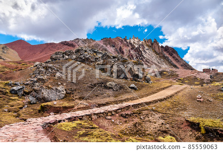 Hiking trail at Palccoyo Rainbow Mountains in Peru Hiking trail at Palccoyo Rainbow Mountains in Peru 85559063