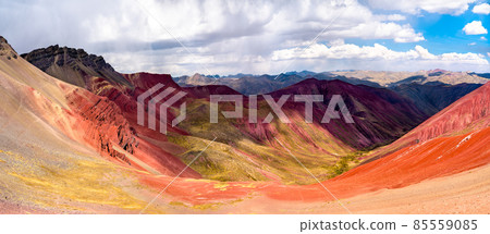 Red Valley at Vinicunca Rainbow Mountain in Peru Red Valley at Vinicunca Rainbow Mountain in Peru 85559085