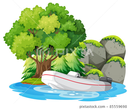 isolated island landscape with a boat isolated island landscape with a boat 85559698