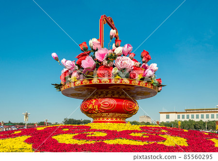 Flower display set up in Tiananmen Square to celebrate the National Day of China 85560295