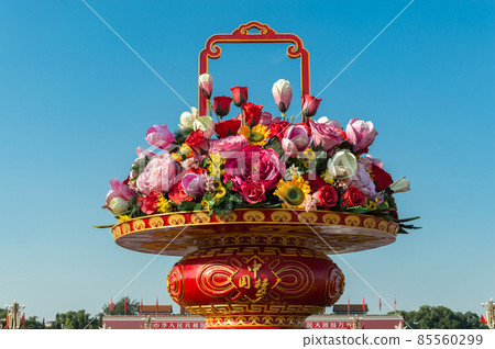 Flower display set up in Tiananmen Square to celebrate the National Day of China 85560299