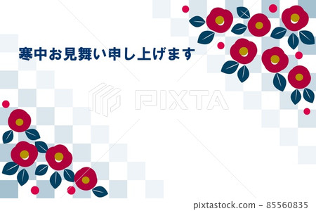 Visiting in the cold, camellia flowers, checkered pattern 85560835